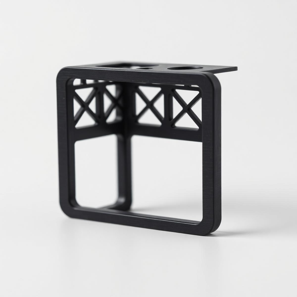 Pièce fonctionnelle noire imprimée en 3D avec structure allégée